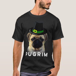 Funny Thanksgiving Pilgrim Pugrim Pug Hund T Shirt