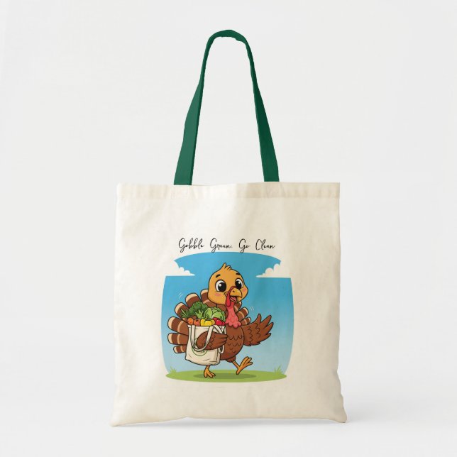 Funny Thanksgiving Tote - Gobble Grönt Go Clean Su Tygkasse (Framsidan)