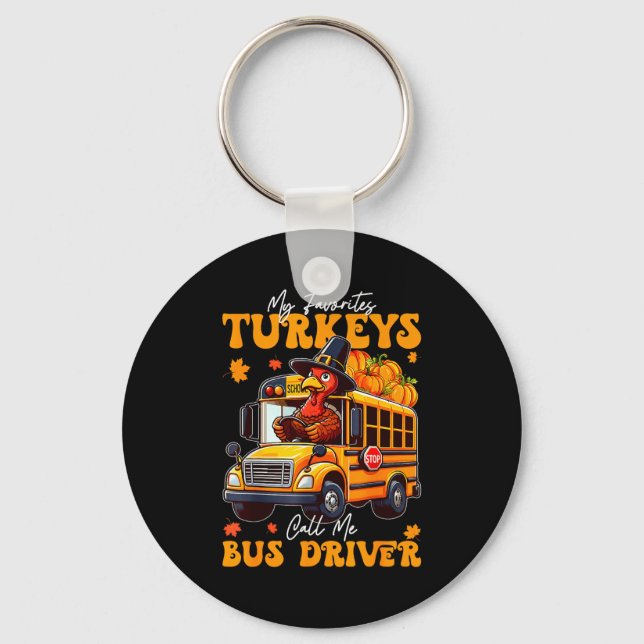 Funny Thanksgiving Turkey Bus Driver School Gift  Nyckelring (Framsida)