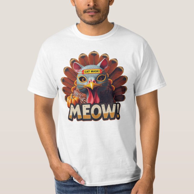 Funny Thanksgiving Turkey Meow  T Shirt (Framsida)