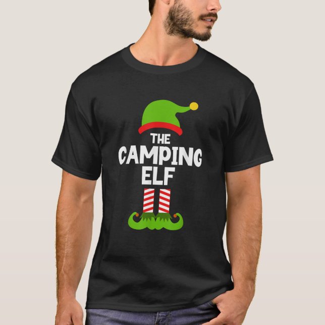 Funny The Camping Elf Christmas Family Pajama Camp T Shirt (Framsida)