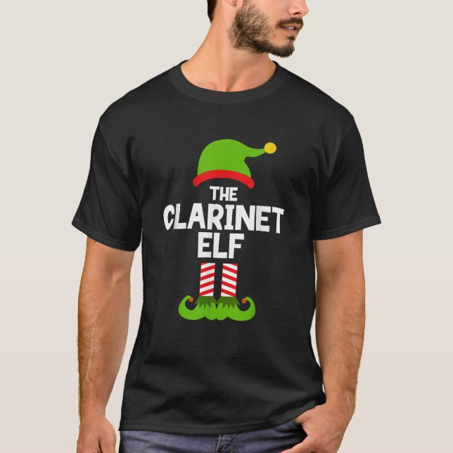 Funny The Clarinet Elf Christmas Family Player Cla T Shirt (Framsida)