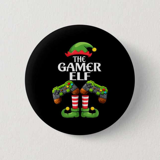 Funny The Gamer Elf Christmas Gamer Boy Kids  Knapp (Framsida)