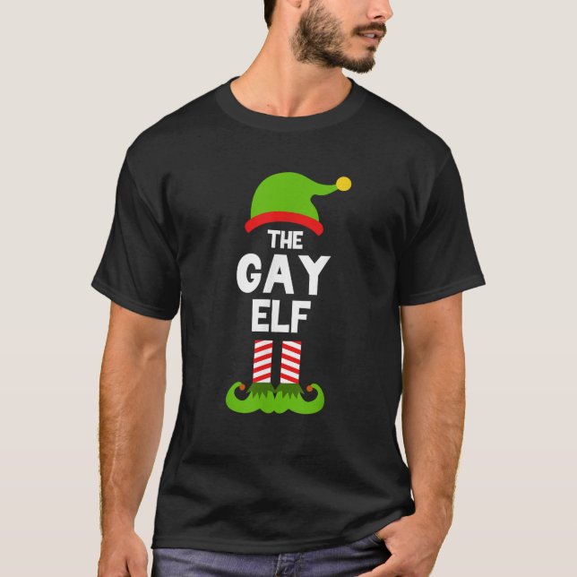 Funny The Gay Elf Christmas Family Party Pajama  T Shirt (Framsida)