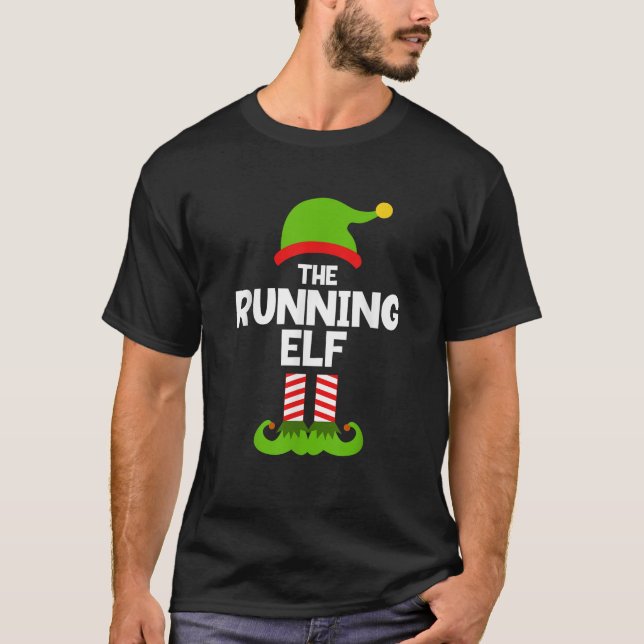 Funny The Running Elf Christmas Matching Party Run T Shirt (Framsida)