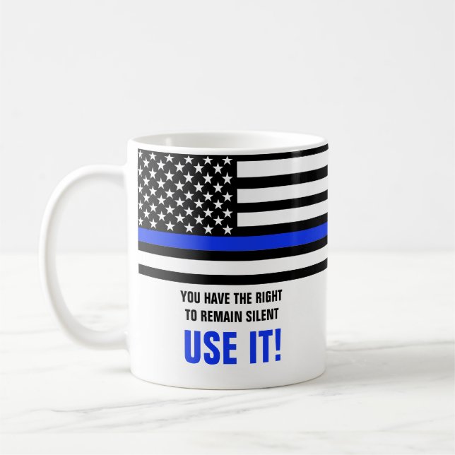 FUNNY Thin Blue Line US Flagga Poliser Gift Kaffemugg (Vänster)