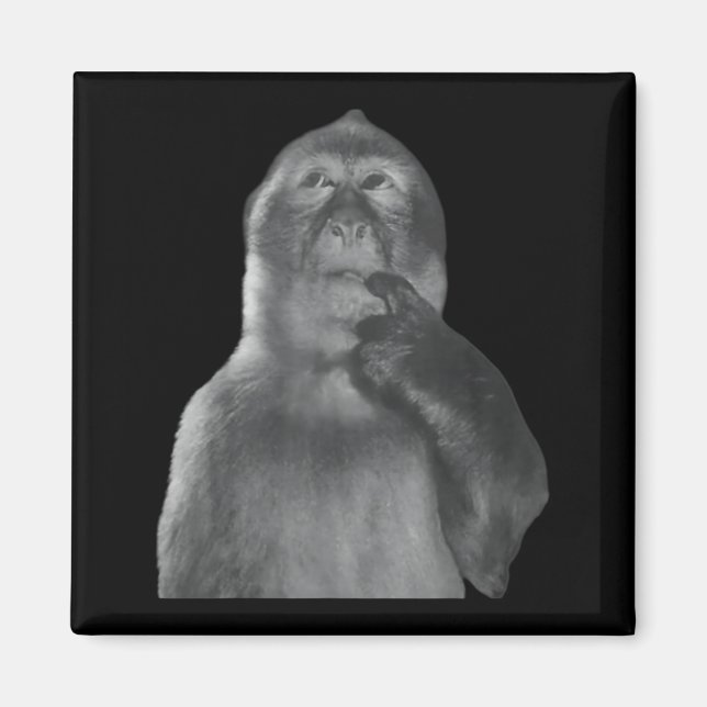 Funny Thinking Monkey Meme Curious Ape Brainrot  Magnet (Framsidan)