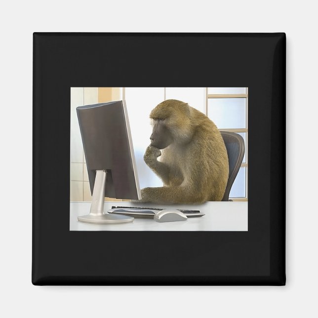 Funny Thinking Monkey Meme Office Curious Ape Brai Magnet (Framsidan)