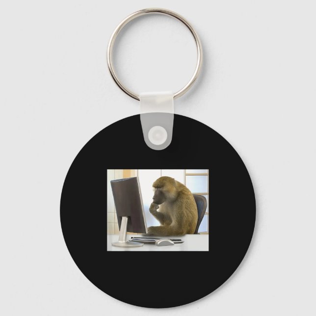 Funny Thinking Monkey Meme Office Curious Ape Brai Nyckelring (Framsida)
