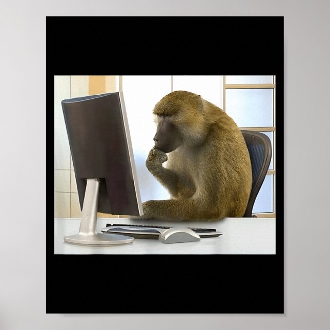 Funny Thinking Monkey Meme Office Curious Ape Brai Poster (Framsidan)