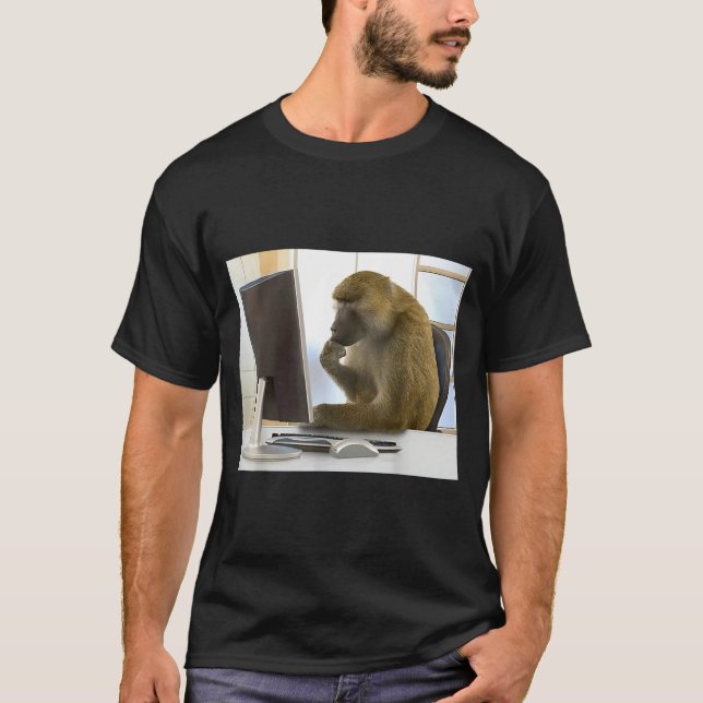 Funny Thinking Monkey Meme Office Curious Ape Brai T Shirt (Framsida)