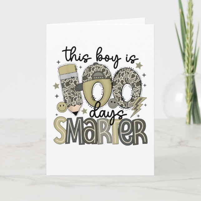Funny This Boy Is 100 Days Smarter School Kort (Framsida)