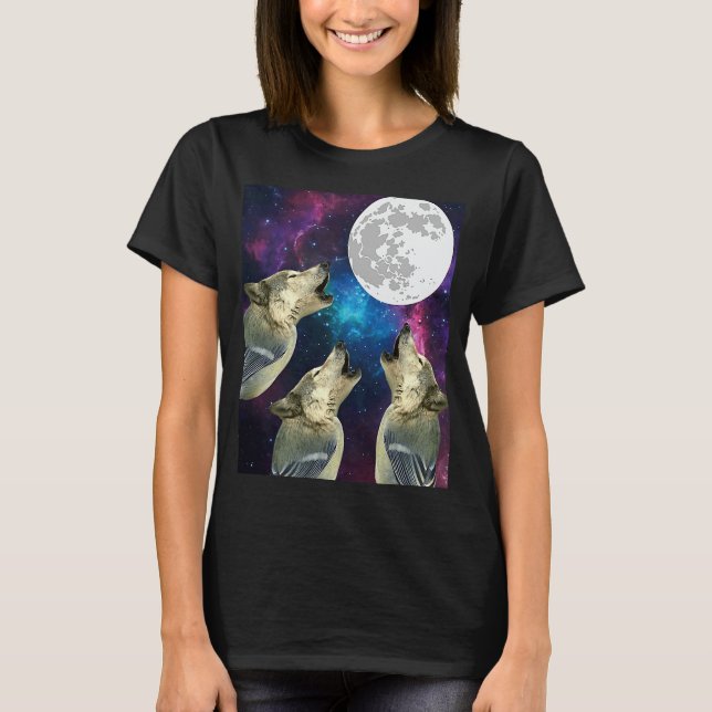 Funny Three bird wolf Moon bird wolf Howling With  T Shirt (Framsida)