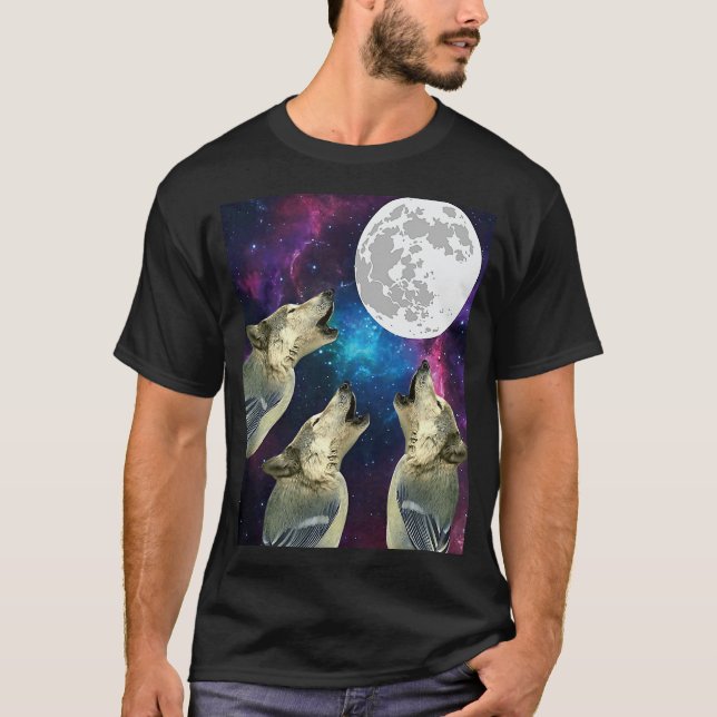 Funny Three bird wolf Moon bird wolf Howling With  T Shirt (Framsida)