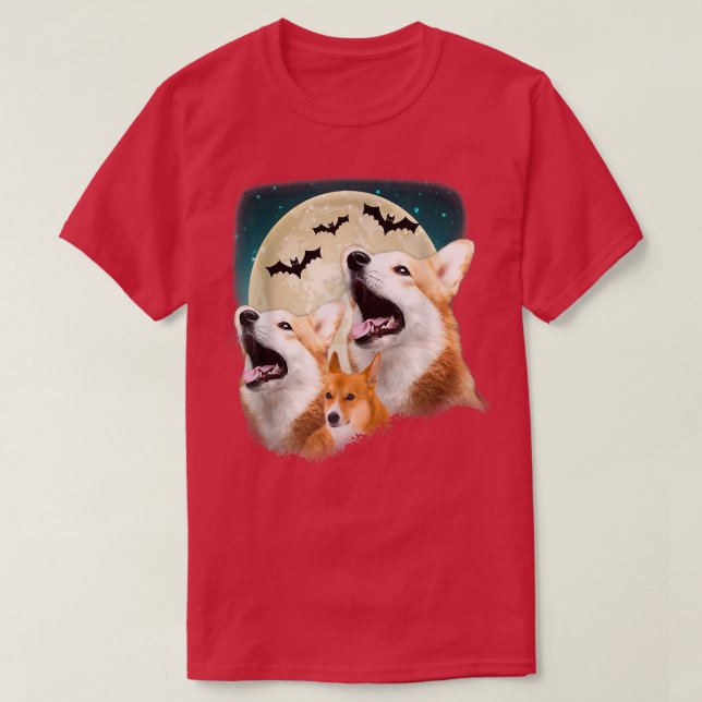 Funny Three Corgi Halloween and Halloween Moon  T Shirt (Design framsida)