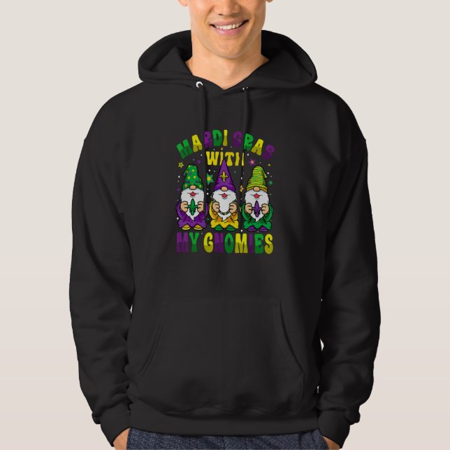 Funny Three Gnomes Mardi Gras Parading With My Gno Hoodie (Framsida)