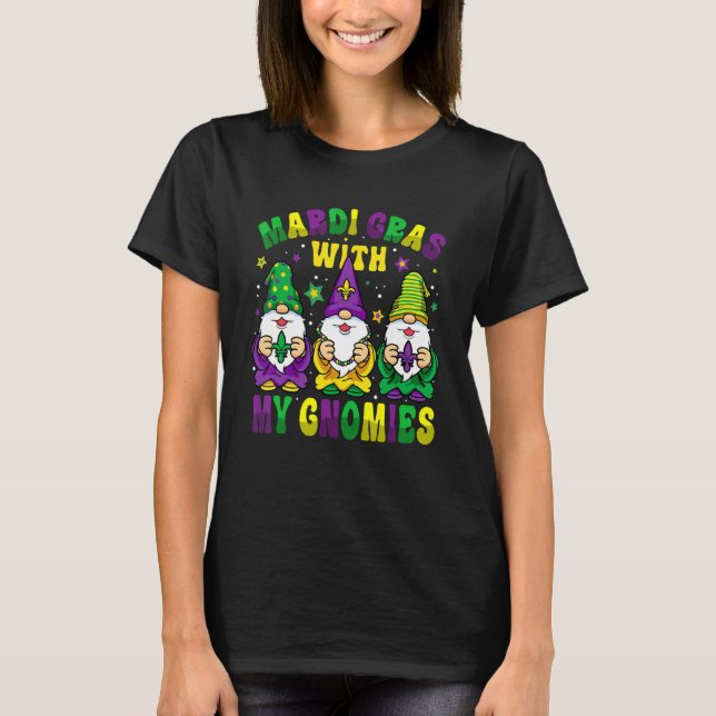 Funny Three Gnomes Mardi Gras Parading With My Gno T Shirt (Framsida)