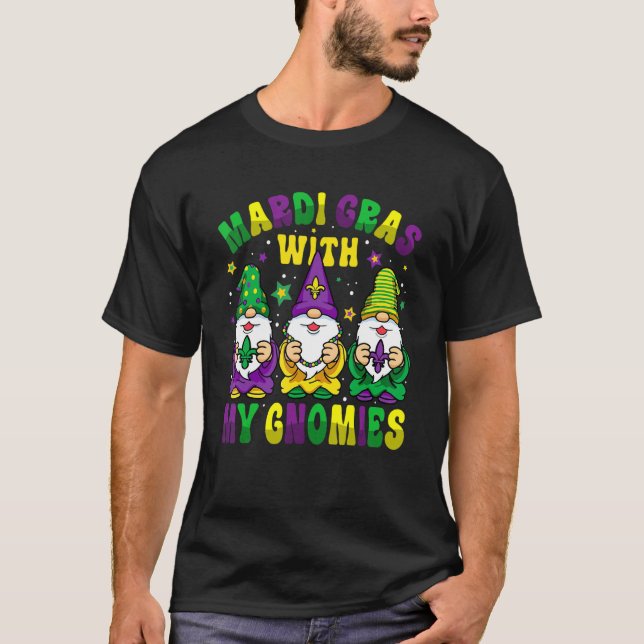 Funny Three Gnomes Mardi Gras Parading With My Gno T Shirt (Framsida)