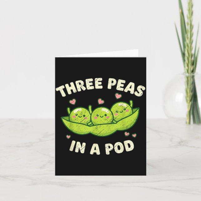 Funny Three Peas In A D Cute Kawaii  Kort (Framsida)