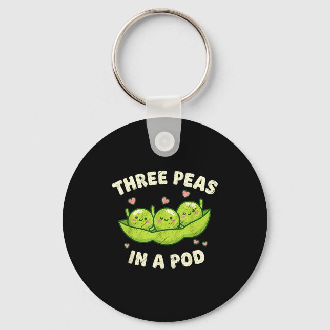 Funny Three Peas In A D Cute Kawaii  Nyckelring (Framsida)