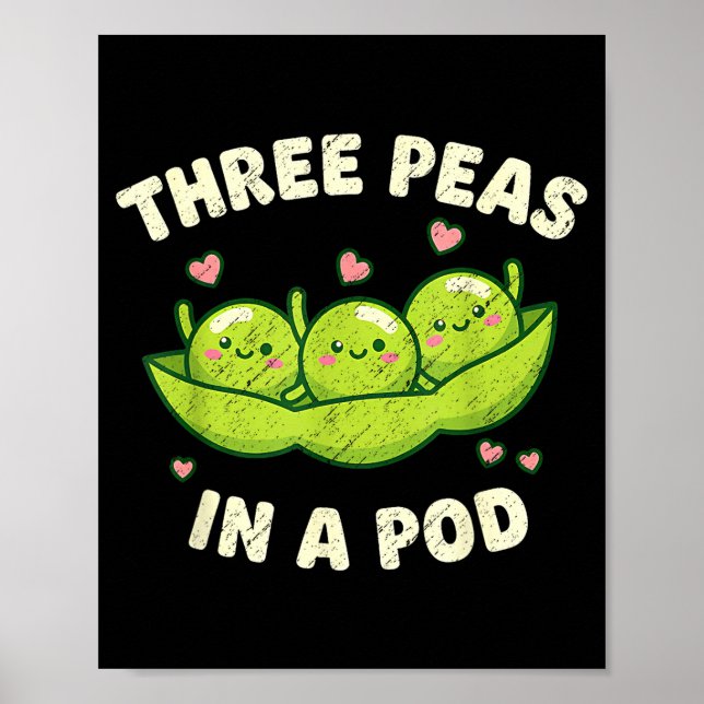 Funny Three Peas In A D Cute Kawaii  Poster (Framsidan)