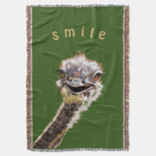 Funny Throw Blanket Lycklig Ostrich Smile Filt