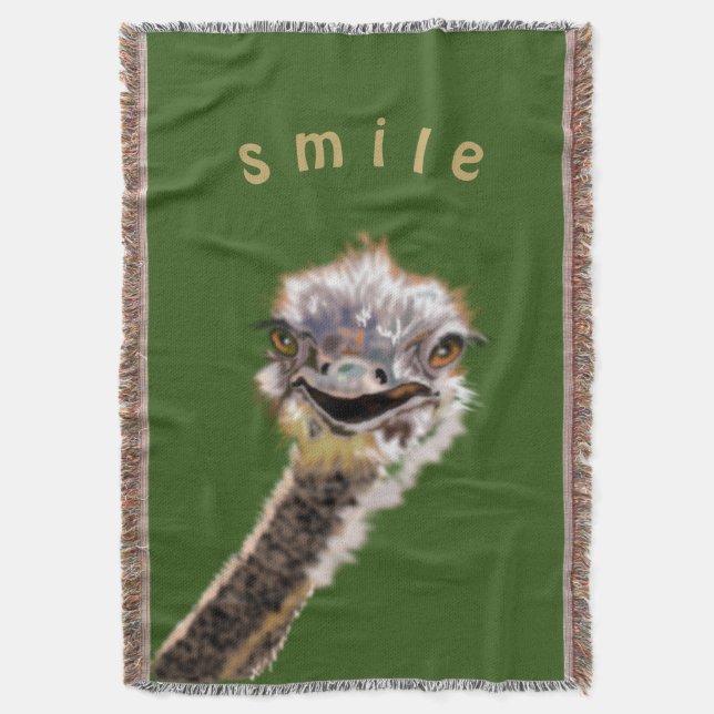 Funny Throw Blanket Lycklig Ostrich Smile Filt (Framsidan Vertikal)