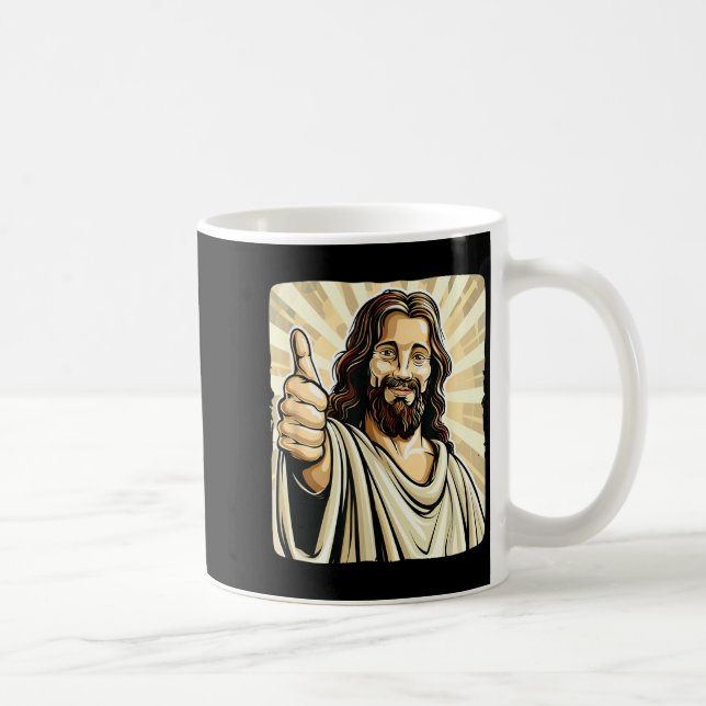 Funny Thumb Up With Jesus Christ Costume  Kaffemugg (Höger)
