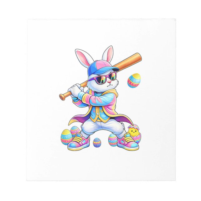 Funny Tie Dye Rabbit Baseball Easter Bunny Men Boy Anteckningsblock (Framsida)