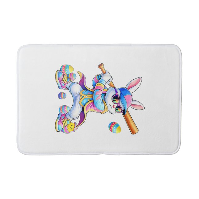 Funny Tie Dye Rabbit Baseball Easter Bunny Men Boy Badrumsmatta (Framsidan)