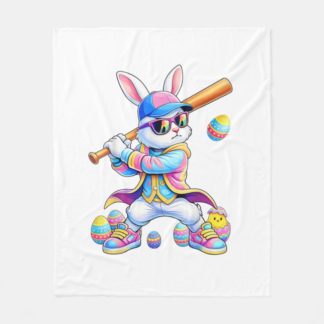 Funny Tie Dye Rabbit Baseball Easter Bunny Men Boy Fleecefilt (Framsidan)