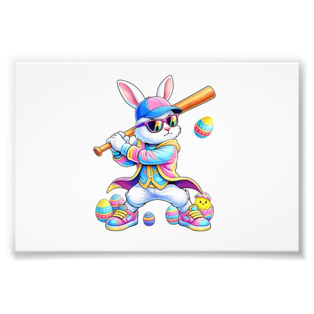 Funny Tie Dye Rabbit Baseball Easter Bunny Men Boy Fototryck (Framsidan)