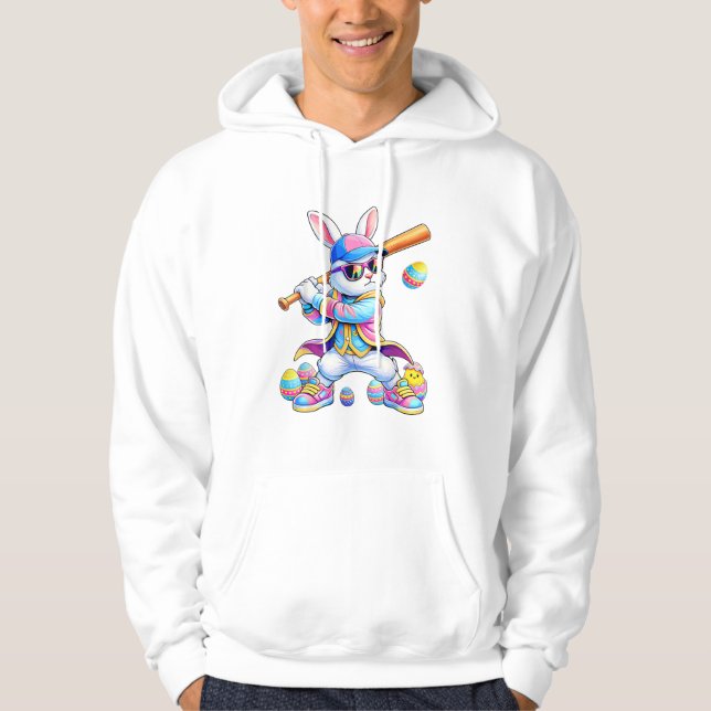 Funny Tie Dye Rabbit Baseball Easter Bunny Men Boy Hoodie (Framsida)