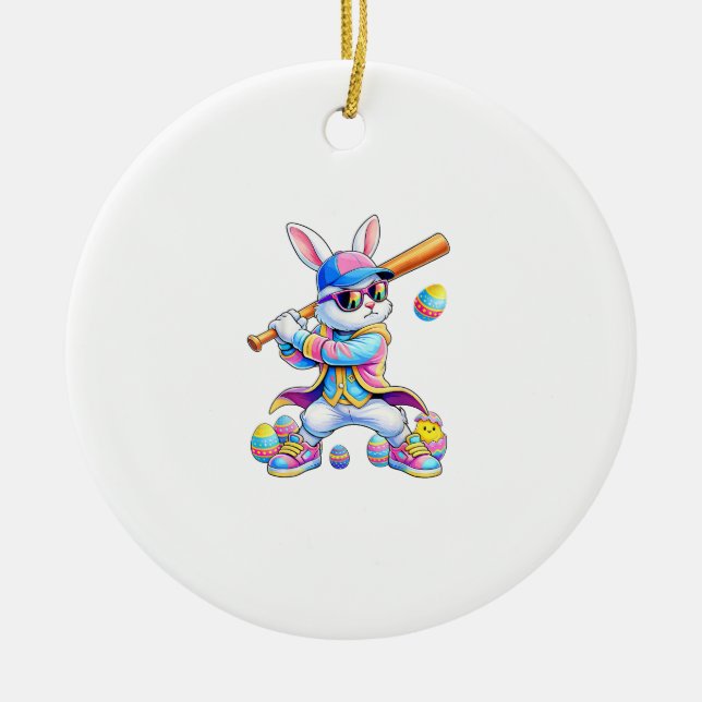 Funny Tie Dye Rabbit Baseball Easter Bunny Men Boy Julgransprydnad Keramik (Framsidan)