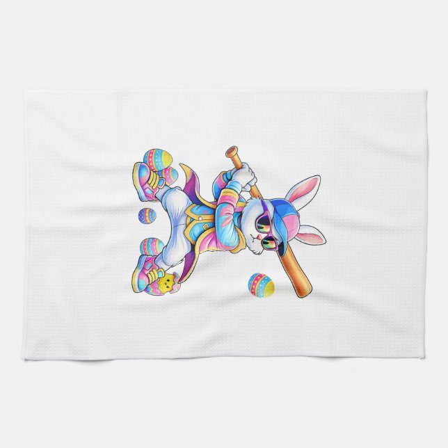 Funny Tie Dye Rabbit Baseball Easter Bunny Men Boy Kökshandduk (Horisontell)