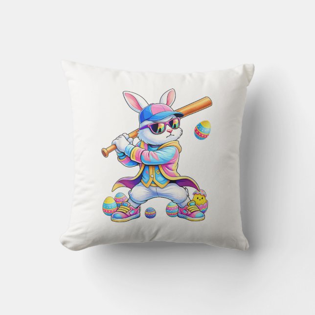 Funny Tie Dye Rabbit Baseball Easter Bunny Men Boy Kudde (Framsida)