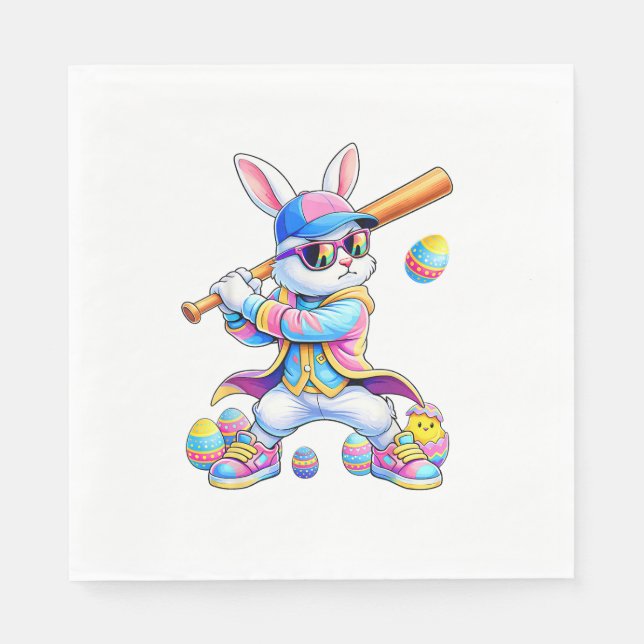 Funny Tie Dye Rabbit Baseball Easter Bunny Men Boy Pappersservett (Framsidan)