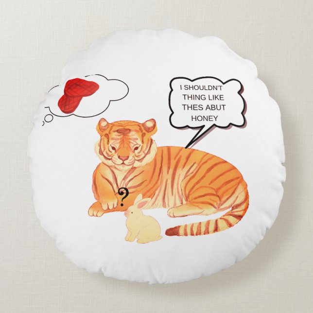 Funny Tiger & Bunny Dilemma - Cute Animal Tecknad  Rund Kudde (Framsidan)