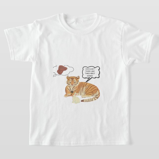 Funny Tiger & Bunny Dilemma - Cute Animal Tecknad  T Shirt (Laydown)