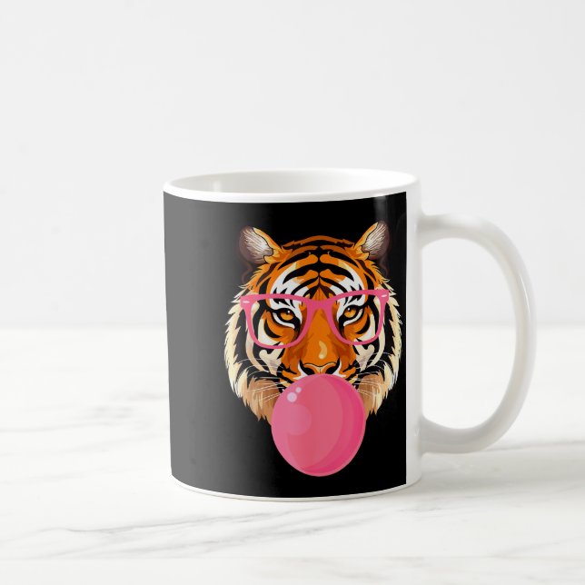 Funny Tiger Gles Blowing Bubble Gum Cute Tiger Fac Kaffemugg (Höger)