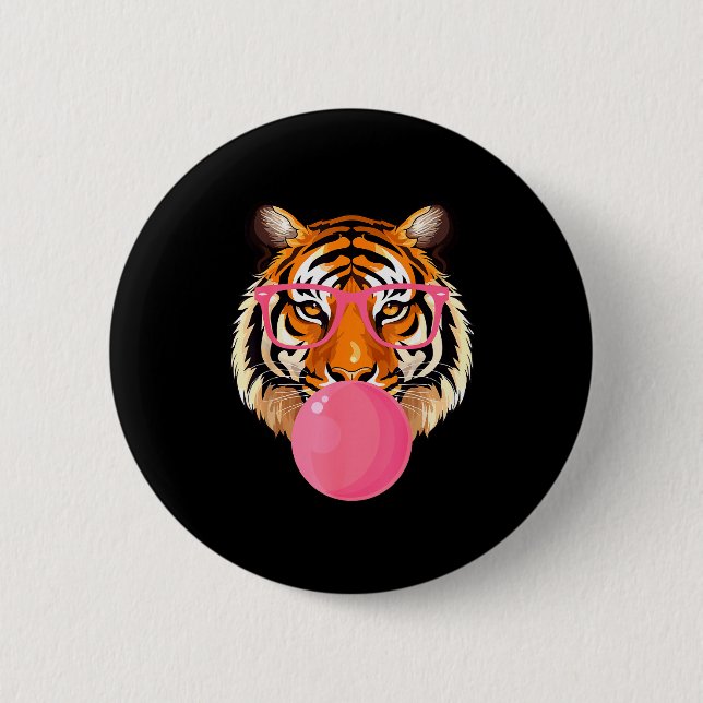 Funny Tiger Gles Blowing Bubble Gum Cute Tiger Fac Knapp (Framsida)
