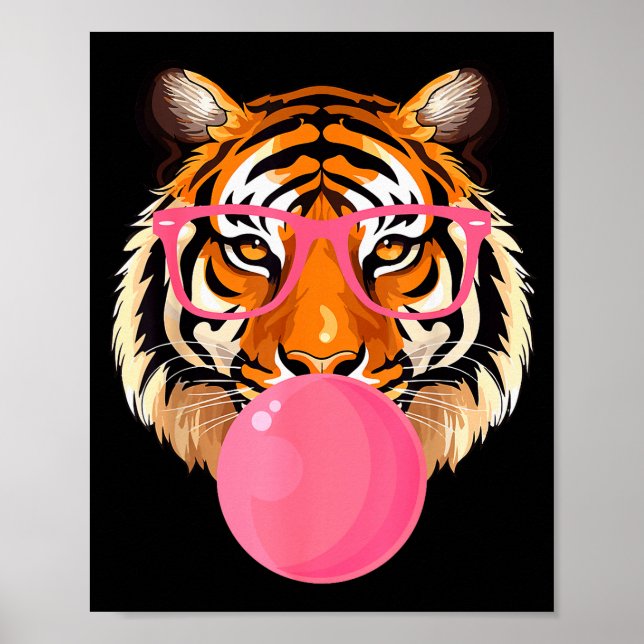 Funny Tiger Gles Blowing Bubble Gum Cute Tiger Fac Poster (Framsidan)