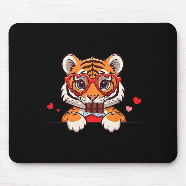 Funny Tiger Heart Chocolate Valentine Tiger Womens Musmatta (Framsidan)