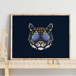 Funny Tiger Med solglasögon för väggutskrift Poster