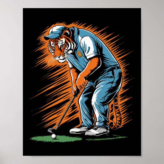 Funny Tiger Playing Golf Funny Animal Golfer Tiger Poster (Framsidan)