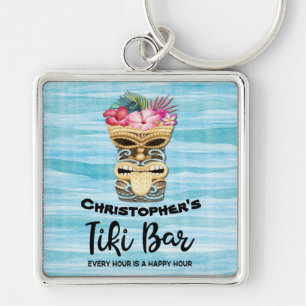 Funny Tiki Pub Monogrammed Fyrkantig Silverfärgad Nyckelring