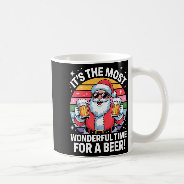 Funny Time For A Beer Santa Christmas  Kaffemugg (Höger)