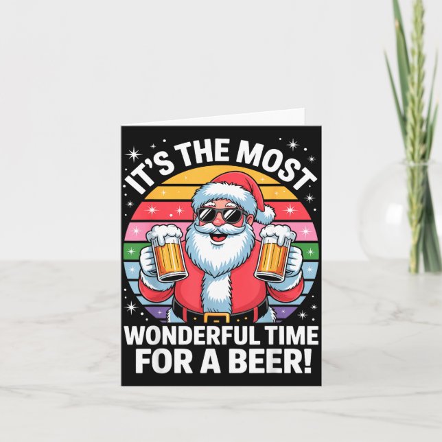Funny Time For A Beer Santa Christmas  Kort (Framsida)