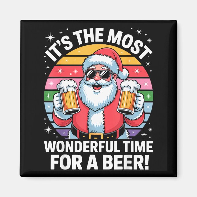 Funny Time For A Beer Santa Christmas  Magnet (Framsidan)