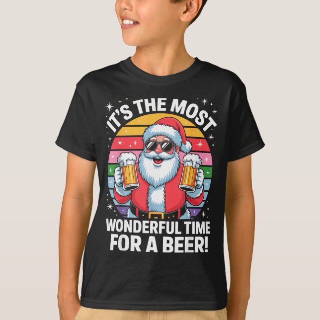 Funny Time For A Beer Santa Christmas  T Shirt (Framsida)